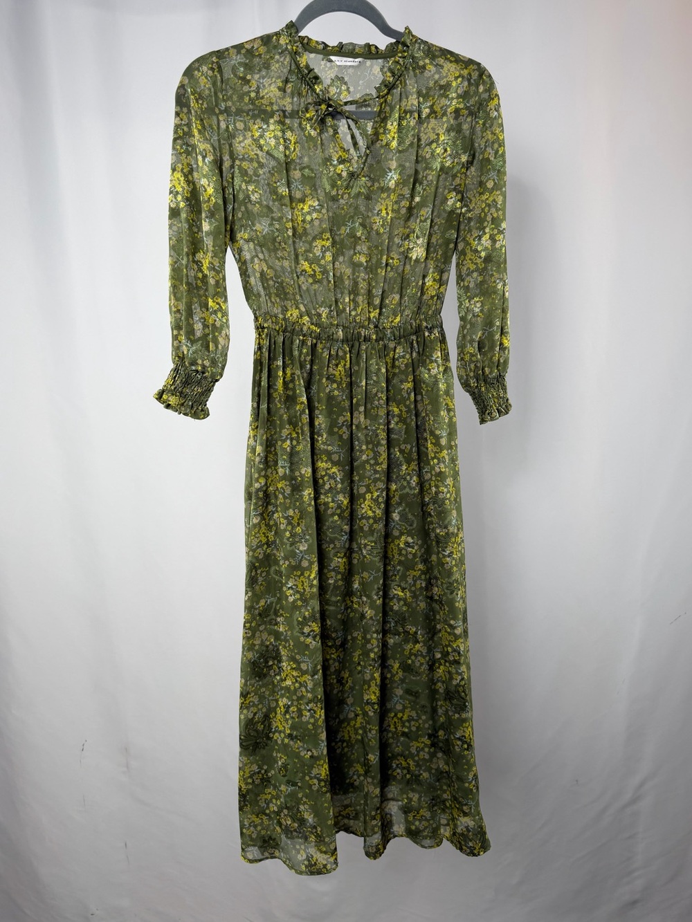 A.V.V.‎ Standard Floral Tie-Neck Long Sleeve Midi Dress in Green Size Small